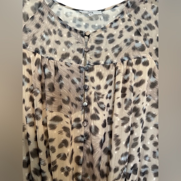 Fate Cheetah Printed Ruffle Dress Lined Long Sleeve Size Large - Picture 2 of 8
